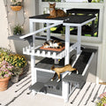 Four-tier wooden outdoor cat house tower with waterproof roof and ramps