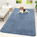 Airy blue chenille dog door mat with non-slip backing at an entryway