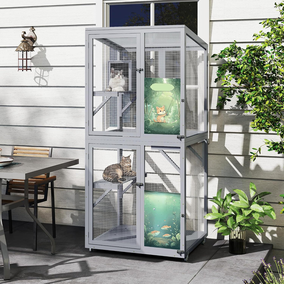 Green extra large outdoor catio on wheels with window access