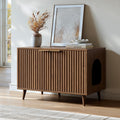 Walnut fluted litter box enclosure cabinet on legs