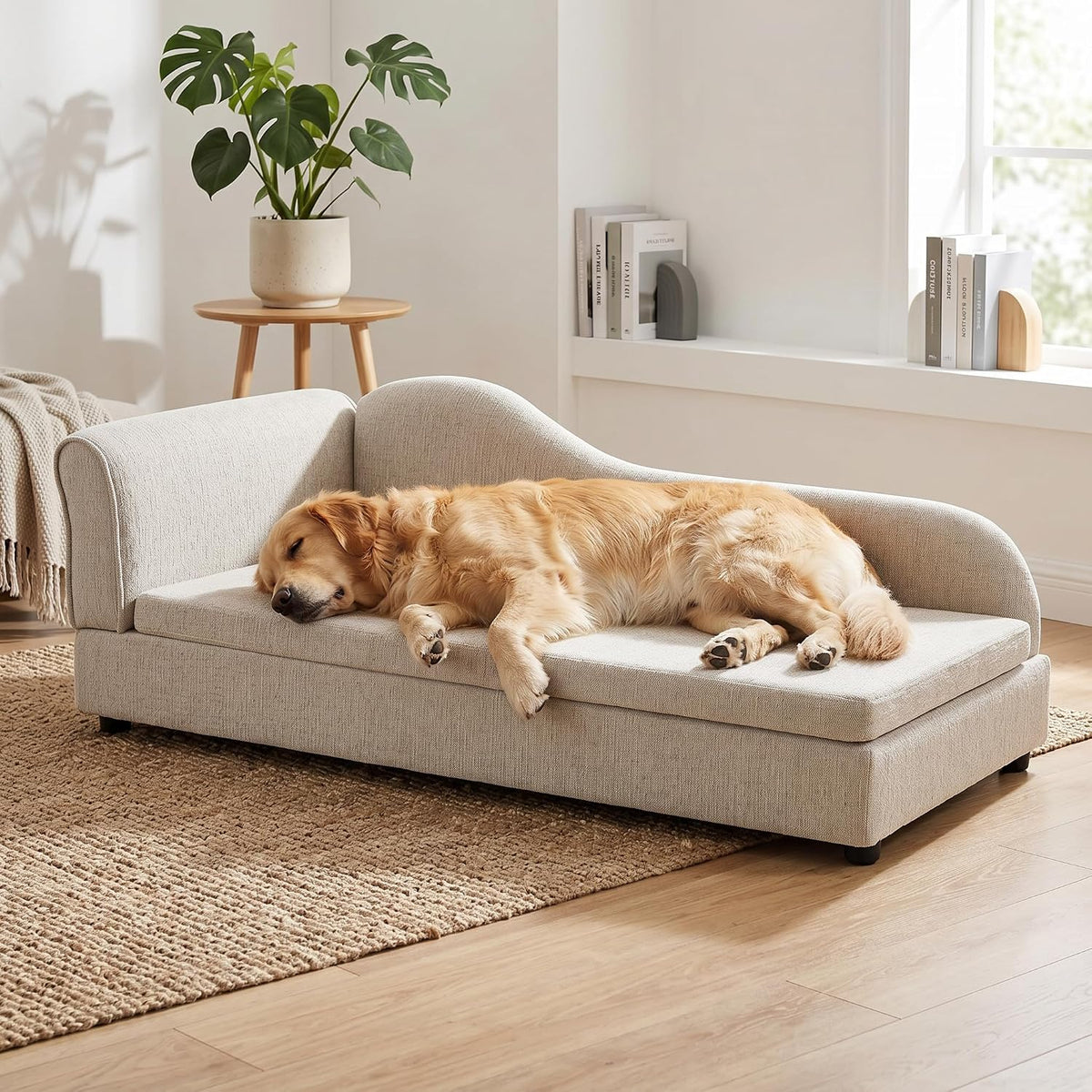 Dark gray linen dog sofa with backrest, armrests and removable cushion – view 3