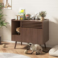 Vabches Cat Litter Box Enclosure, Mid-Century Walnut Hidden Cabinet with Scratch Pad and Flip-Down Opening