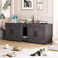 Double Litter Box Enclosure for 2 Cats, 55" TV Stand with Waterproof Surface, Cabinet Buckles and Storage Grooves, Brown