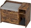 Litter Box Enclosure Cabinet with Cushion Top, 33.8 Inch Furniture Grade Cover with Dual Access and Privacy Door, Retro Brown