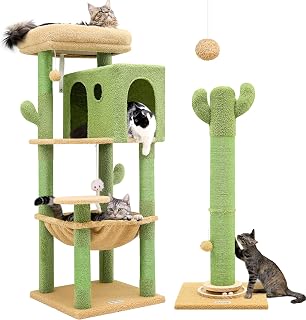 Cactus Series Combination: 49 Inch Cat Tower and 37 Inch Large Scratching Post for Cats up to 20 lbs