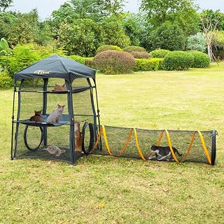 Cat Enclosure Tower Tent for Kittens and Cats, 3-Tier, Portable and Foldable, Two Doors, with Play Tunnel