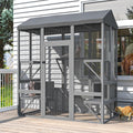 Grey walk-in outdoor catio with platforms and waterproof cover