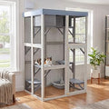 Wooden Indoor Catio Cat Enclosure with 6 Platforms and 2 Napping Houses