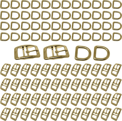 Gold double bar buckles and D-rings for dog collar making