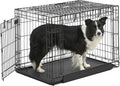 Black 36 inch folding metal dog crate with front and side doors