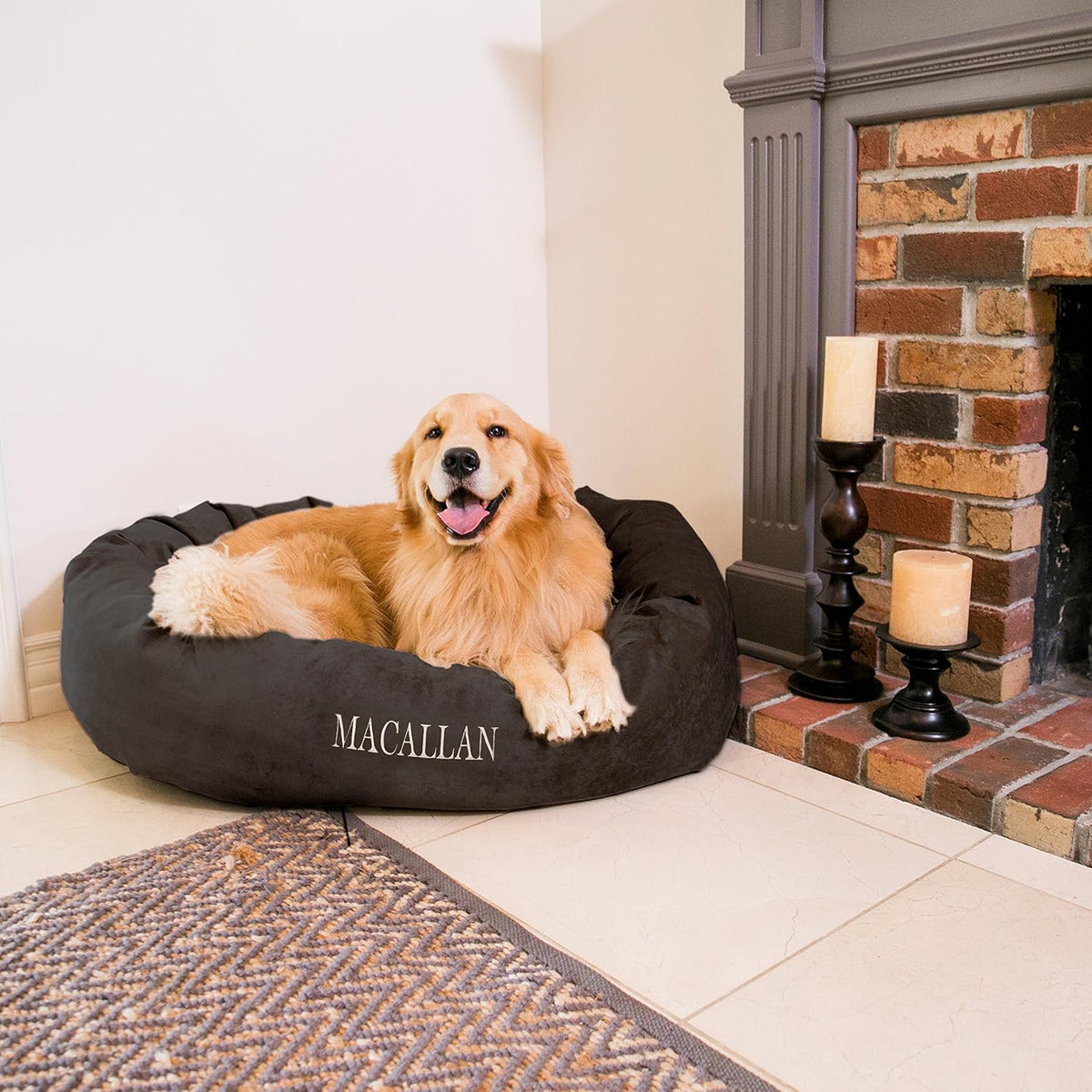 Azure fluffy round personalized donut dog bed – view 6