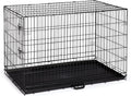 Black extra large collapsible wire dog crate with single door and plastic pan