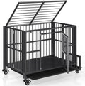 43 inch heavy duty foldable dog crate with double doors and lockable wheels