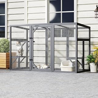 Outdoor Cat Catio House, Wooden, 3 Platforms, Lockable Doors, PC Sun Roof, Weatherproof, Gray