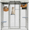 Large Outdoor Cat Enclosure, 76-Inch Metal Catio with Waterproof Cover