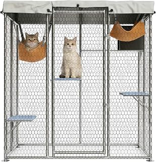Large Outdoor Cat Enclosure, 76-Inch Metal Catio with Waterproof Cover