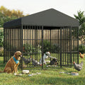 Large metal outdoor dog kennel with waterproof roof and double locking door