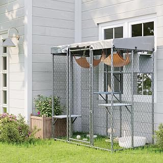 76 Inch Extra Large Walk-In Catio with Condo and Waterproof Roof