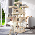 Dark grey 68 inch plush multi-level cat tree with hammocks and condo – view 3