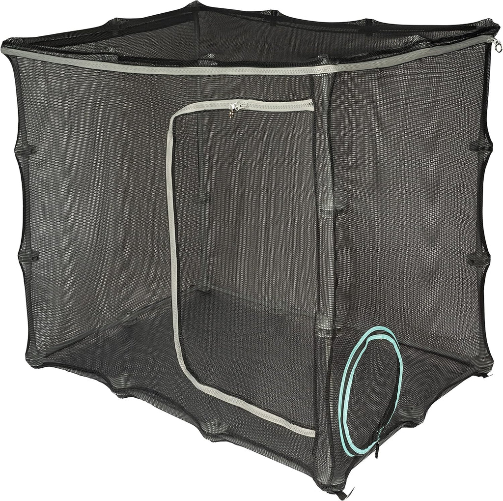 Mesh outdoor catio play kit with tunnels and covered tents on a patio – view 11