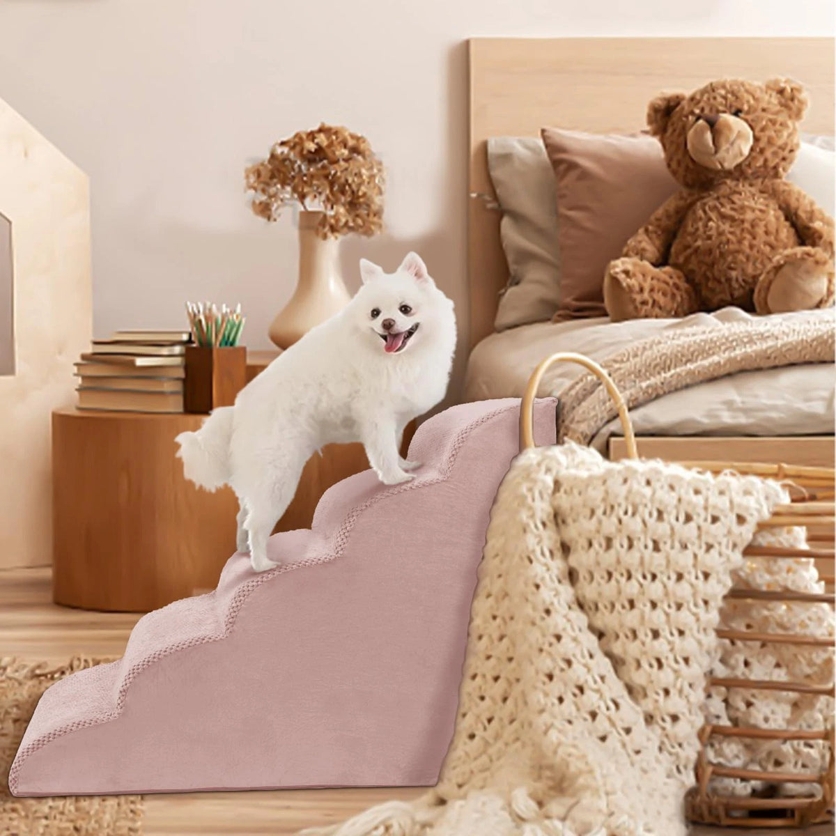 5-Tier Foam Dog Stair Extra Wide Non-Slip Pet Ramp for High Bed & Couch & Window