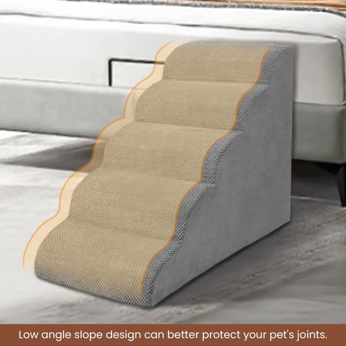 5-Tier Foam Dog Stair Extra Wide Non-Slip Pet Ramp for High Bed & Couch & Window