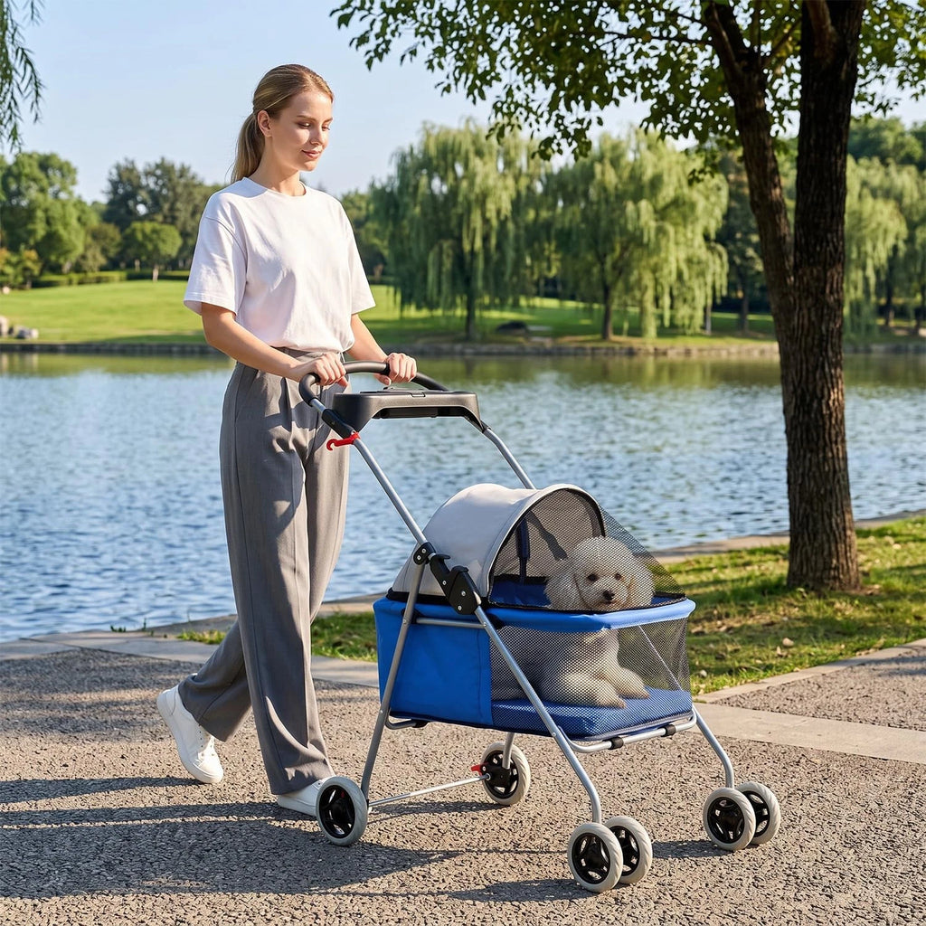 Pet Stroller 4 Wheels Posh Folding Waterproof Portable Travel Cat Dog Stroller