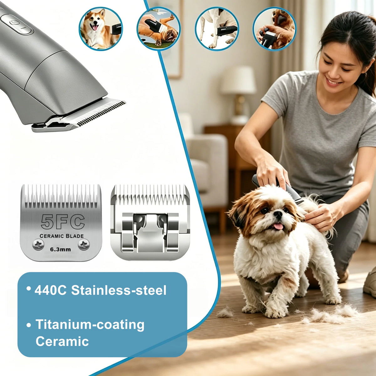 Detachable Pet Dog Grooming Ceramic Blades for Andis Oster Wahl KM10 Series