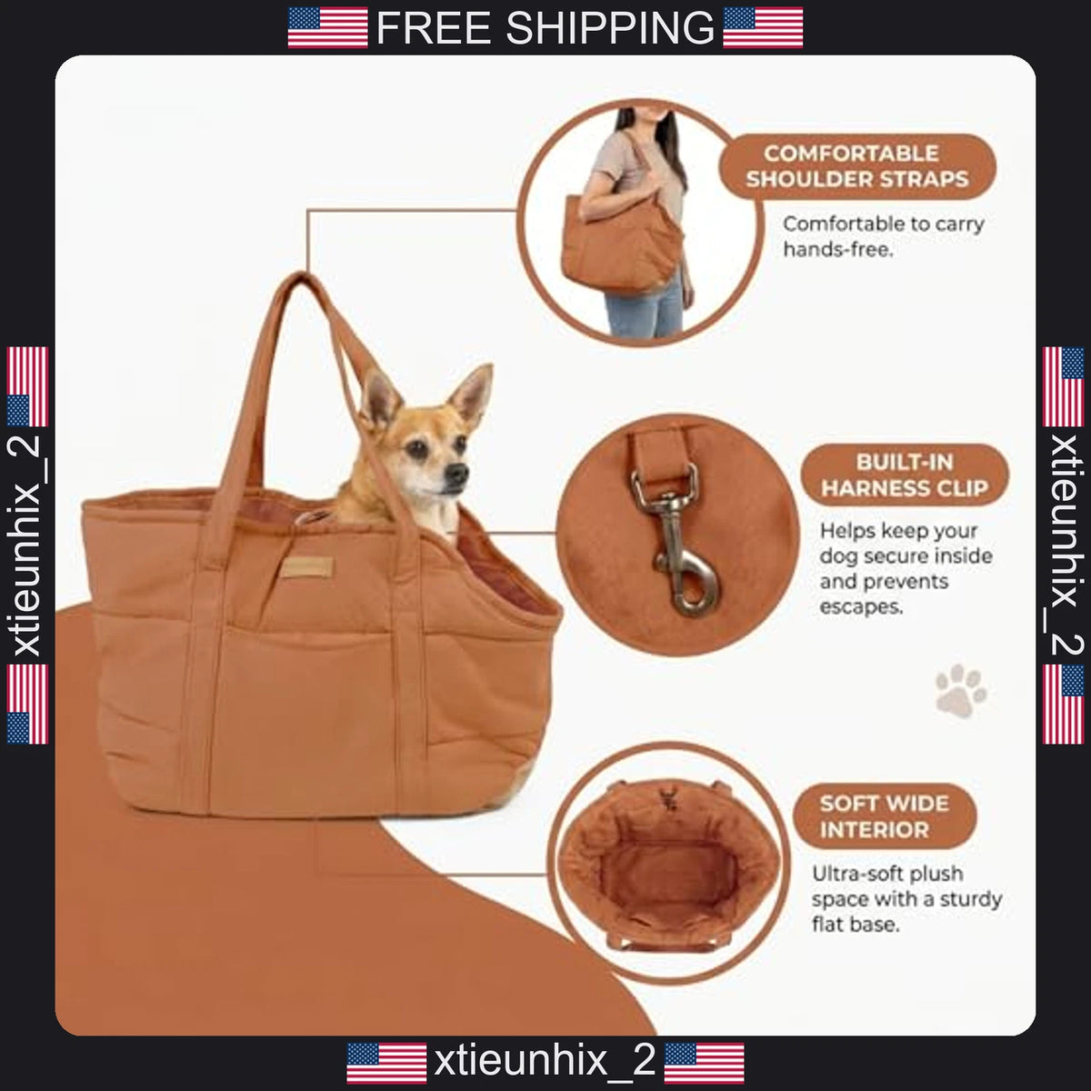 Dog Carrier Bag for Small Dogs Plush Soft Tote with Handles and Secure Clip