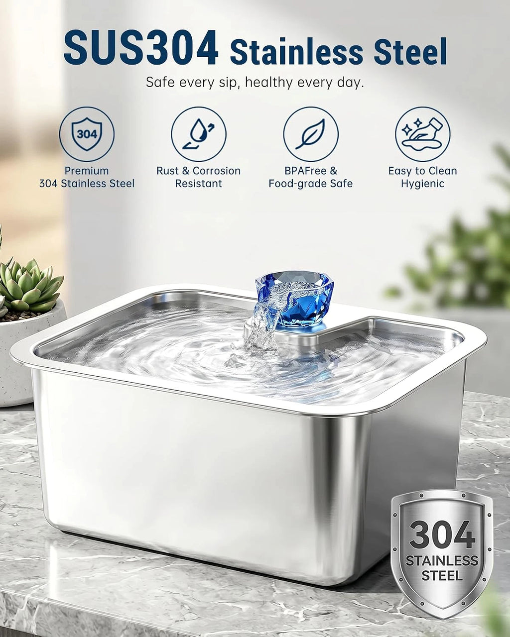 10 L Stainless Steel Dog Water Fountain for Large Dogs, 4 Filters