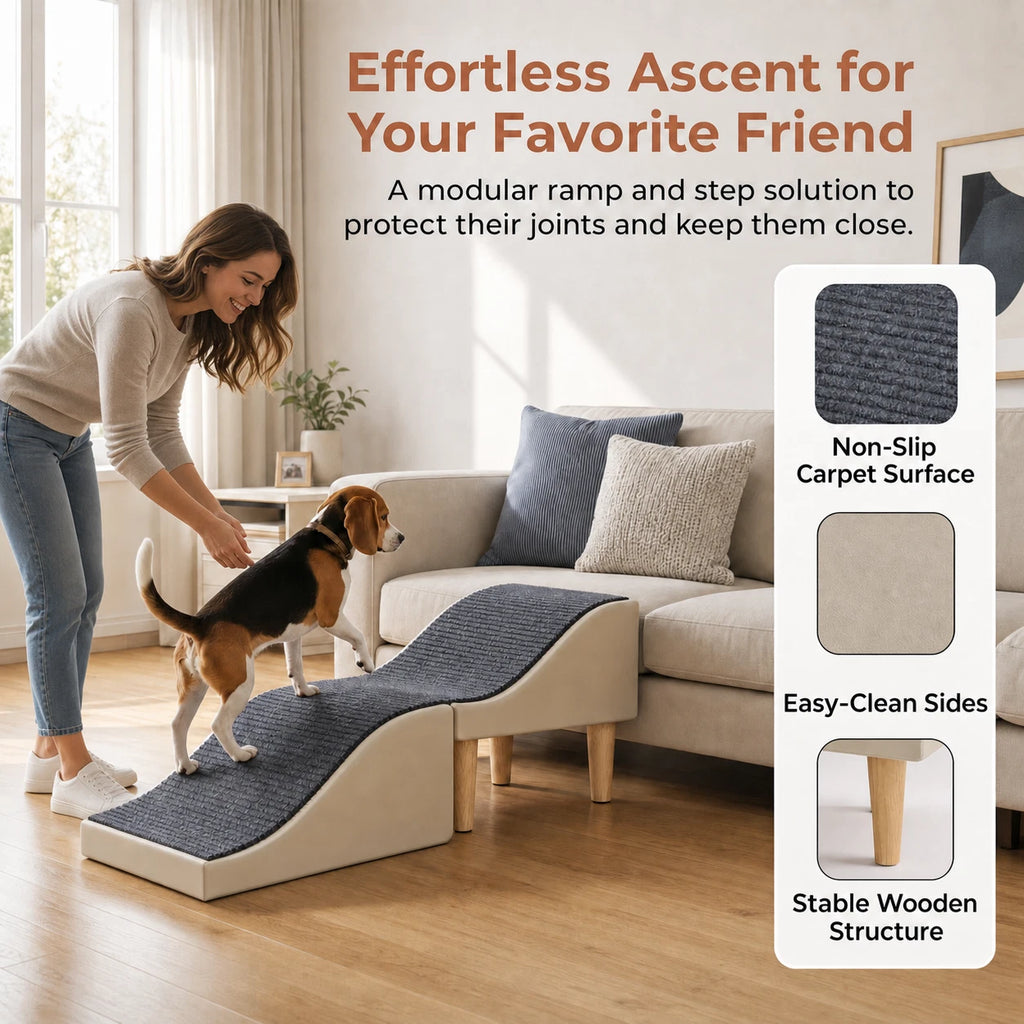 2-in-1 Pet Ramp Stairs for Small Dogs Cats, Foldable Ottoman & Shoe Bench