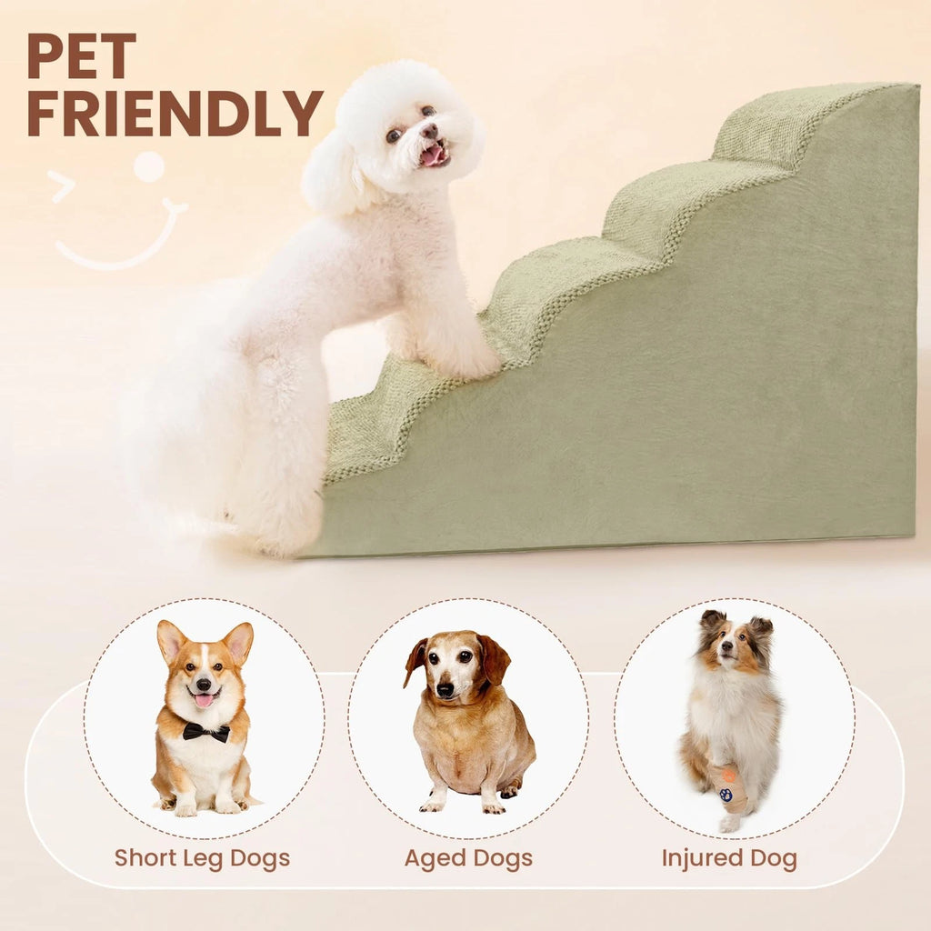 5-Tier Foam Dog Stair Extra Wide Non-Slip Pet Ramp for High Bed & Couch & Window