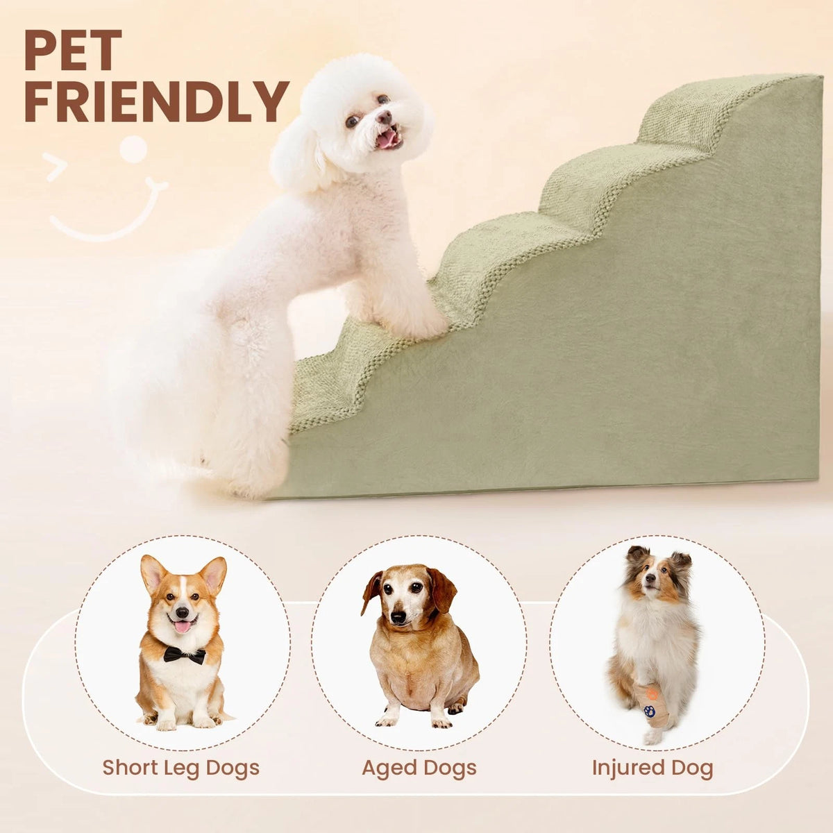 5-Tier Foam Dog Stair Extra Wide Non-Slip Pet Ramp for High Bed & Couch & Window