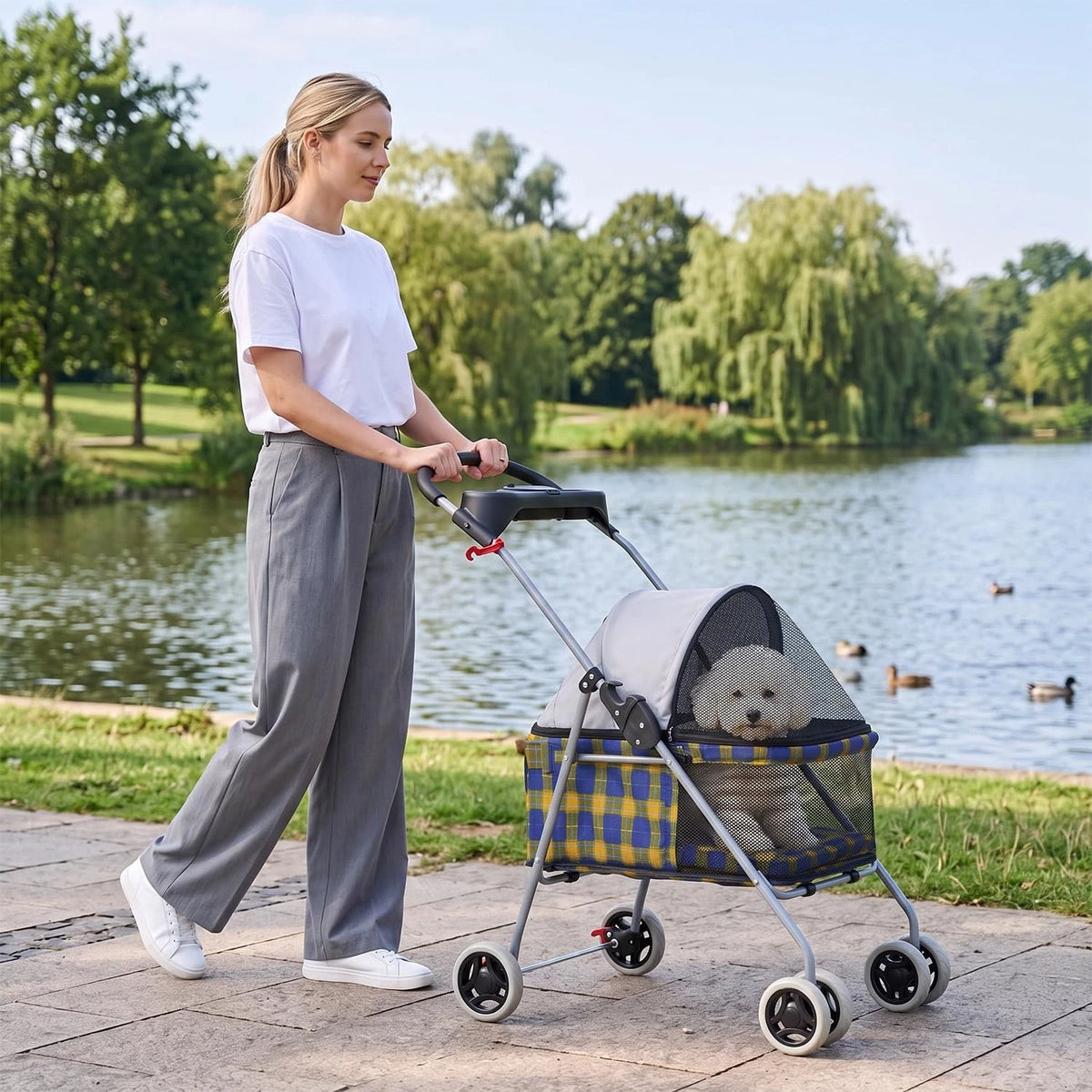 Pet Stroller 4 Wheels Posh Folding Waterproof Portable Travel Cat Dog Stroller