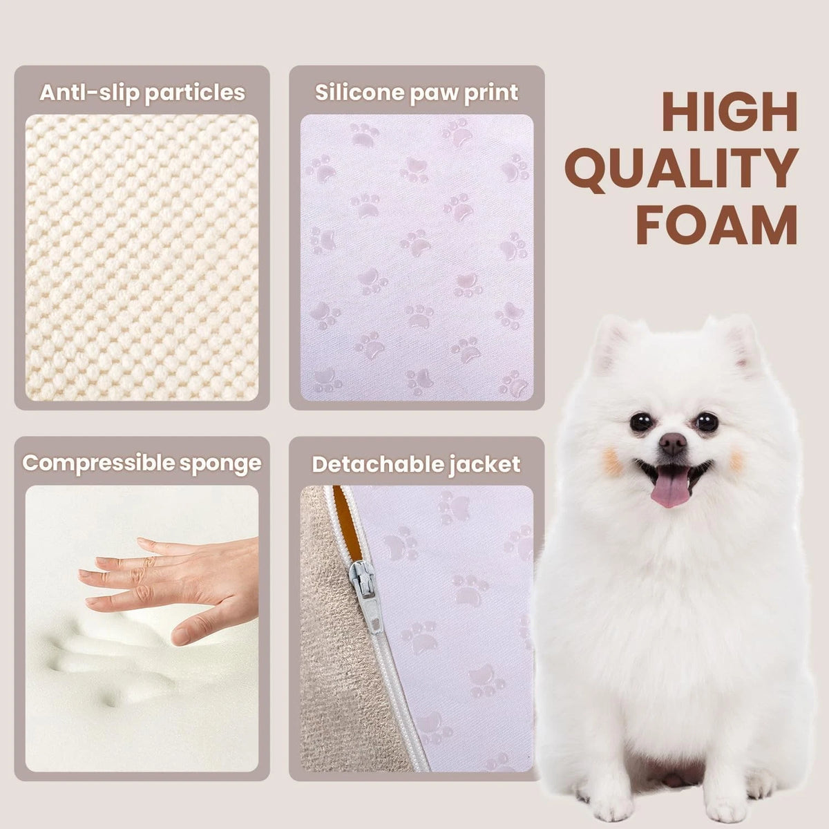 5-Tier Foam Dog Stair Extra Wide Non-Slip Pet Ramp for High Bed & Couch & Window