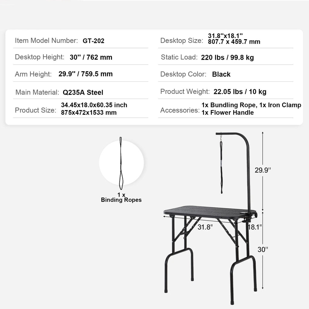 Uimoso Pet Dog Cat Grooming Table Arm with Clamp 32'' Foldable Adjustable Height