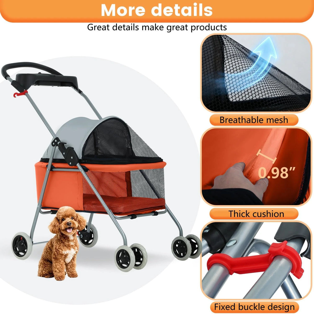 Pet Stroller 4 Wheels Posh Folding Waterproof Portable Travel Cat Dog Stroller