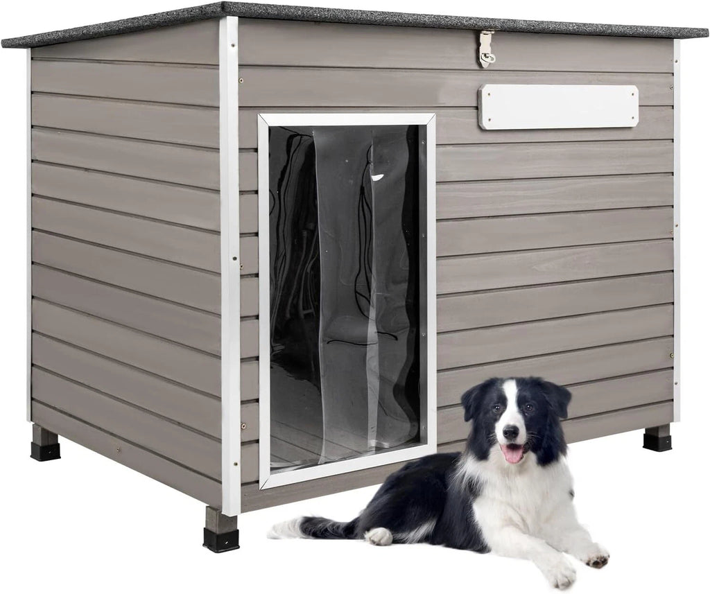 PETSCOSSET Large Wooden Dog House Outdoor Elevated Dog Kennel for Medium Dogs