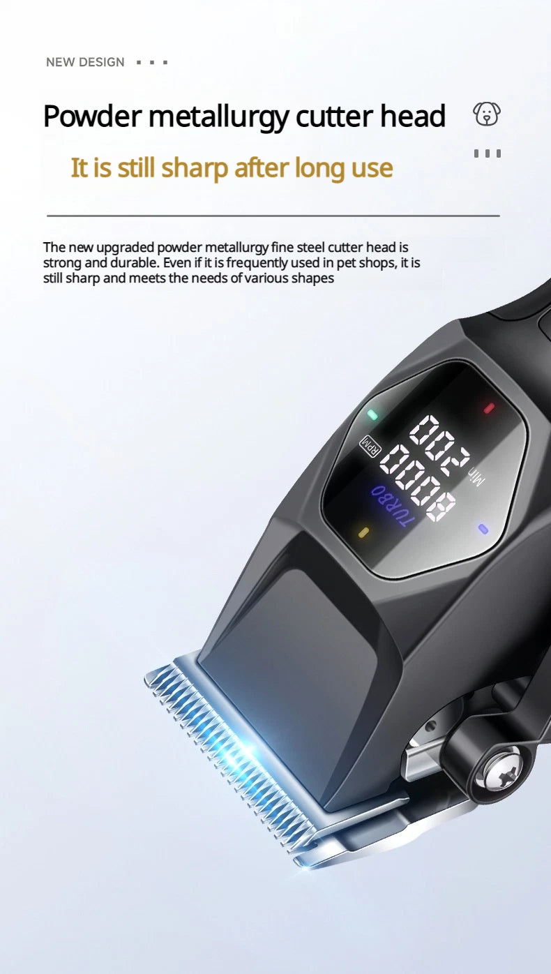 Professional 8000RPM Pet Clipper Kit for Large Dogs & Cats, Type-C, 4 Speeds