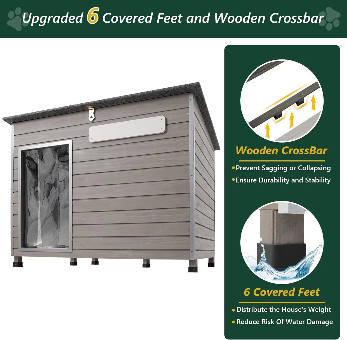 PETSCOSSET Large Wooden Dog House Outdoor Elevated Dog Kennel for Medium Dogs