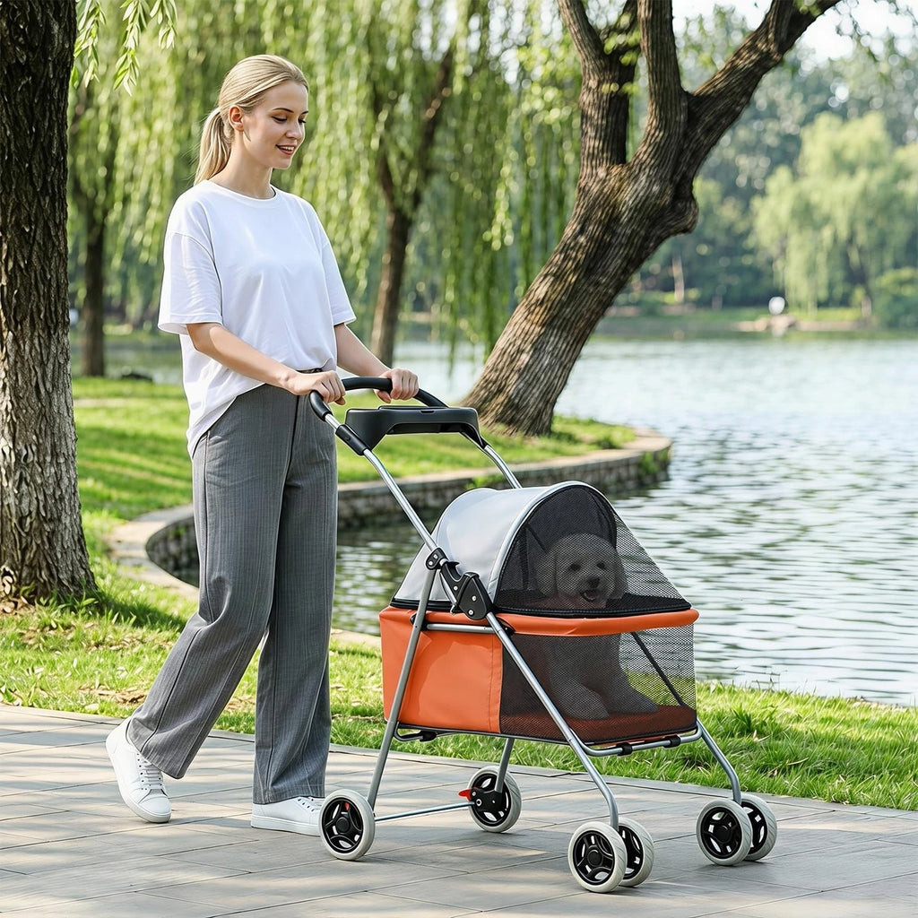 Pet Stroller 4 Wheels Posh Folding Waterproof Portable Travel Cat Dog Stroller