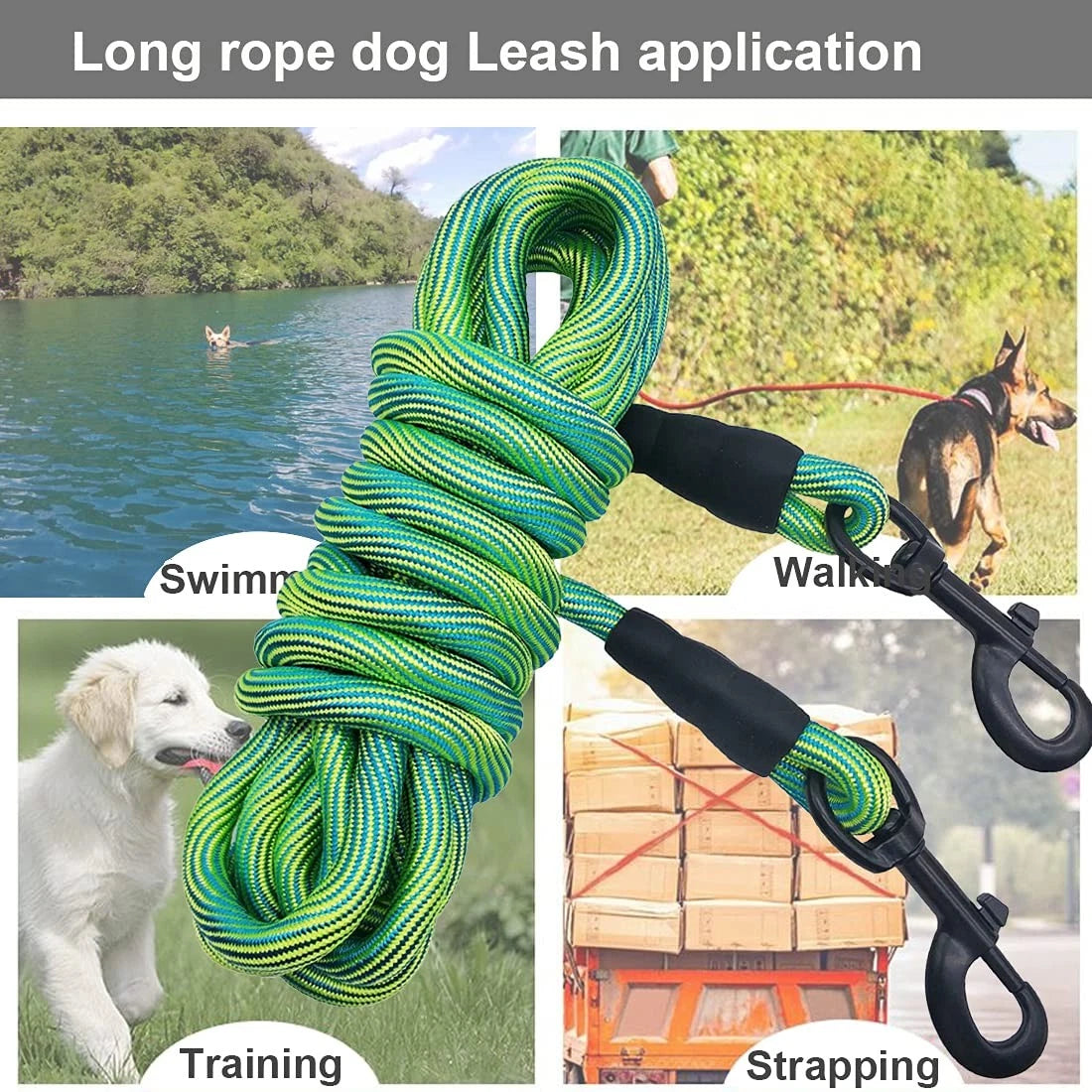 Heavy Duty Dog Tie Out Tether Long Training Leash Outdoor Yard Camp Rope Lead