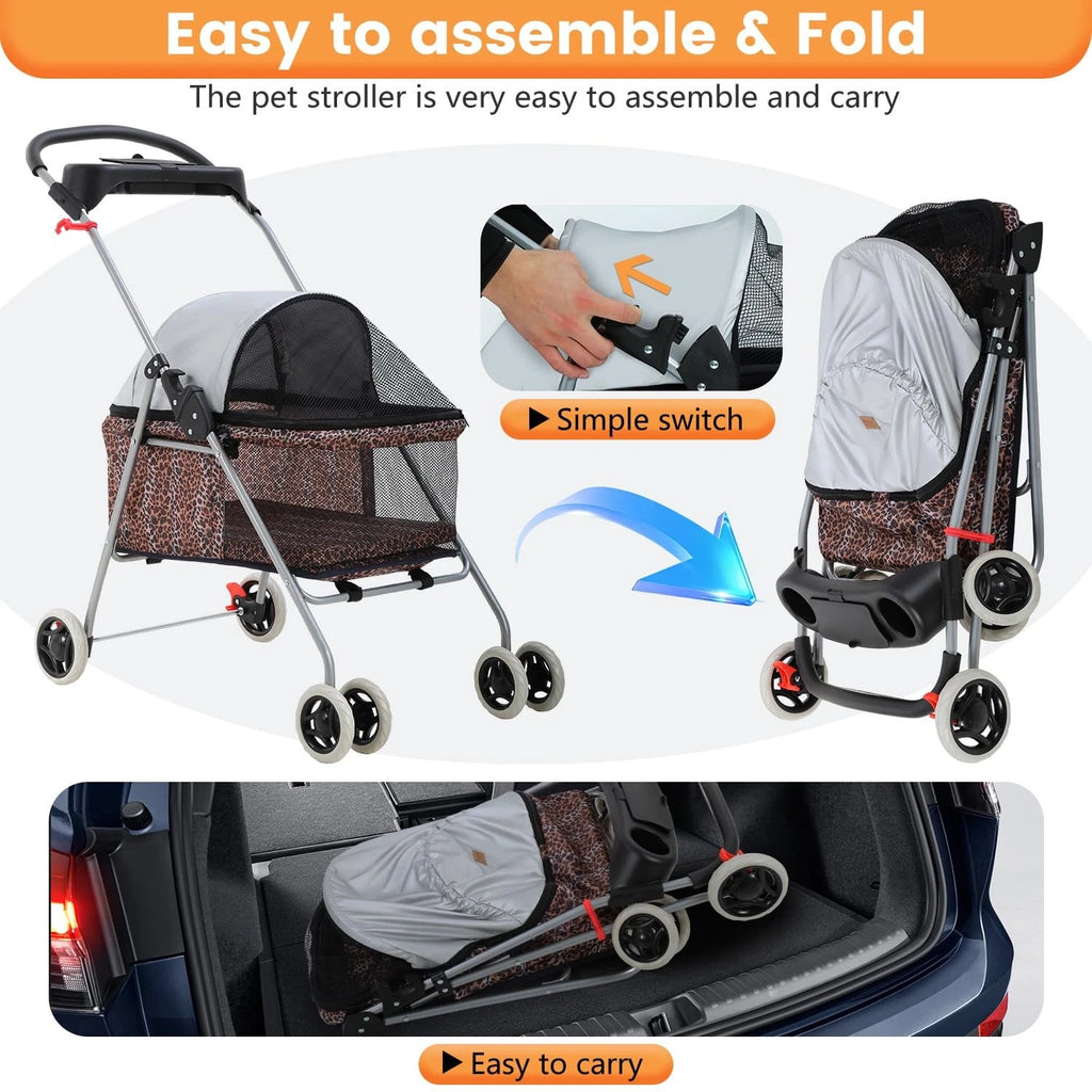 Pet Stroller 4 Wheels Posh Folding Waterproof Portable Travel Cat Dog Stroller