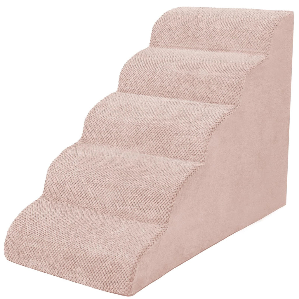 5-Tier Foam Dog Stair Extra Wide Non-Slip Pet Ramp for High Bed & Couch & Window