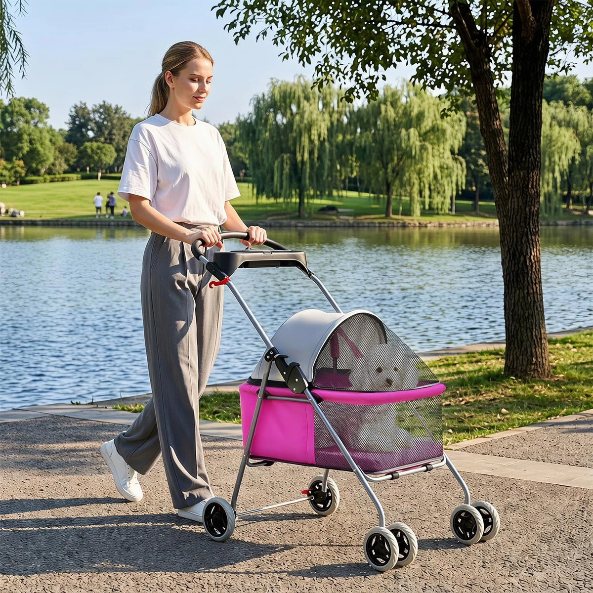 Pet Stroller 4 Wheels Posh Folding Waterproof Portable Travel Cat Dog Stroller
