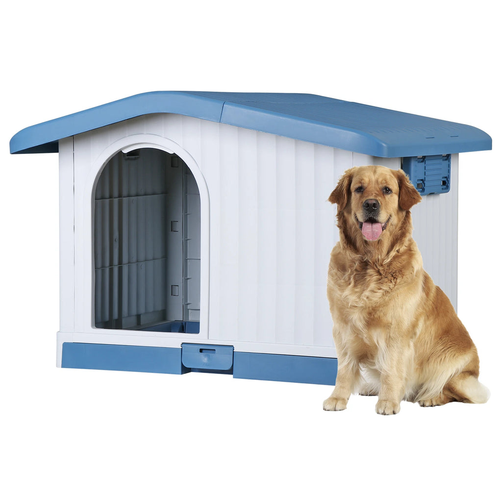 Large Plastic Dog House Indoor Outdoor Dog Kennel Waterproof Puppy Shelter Blue