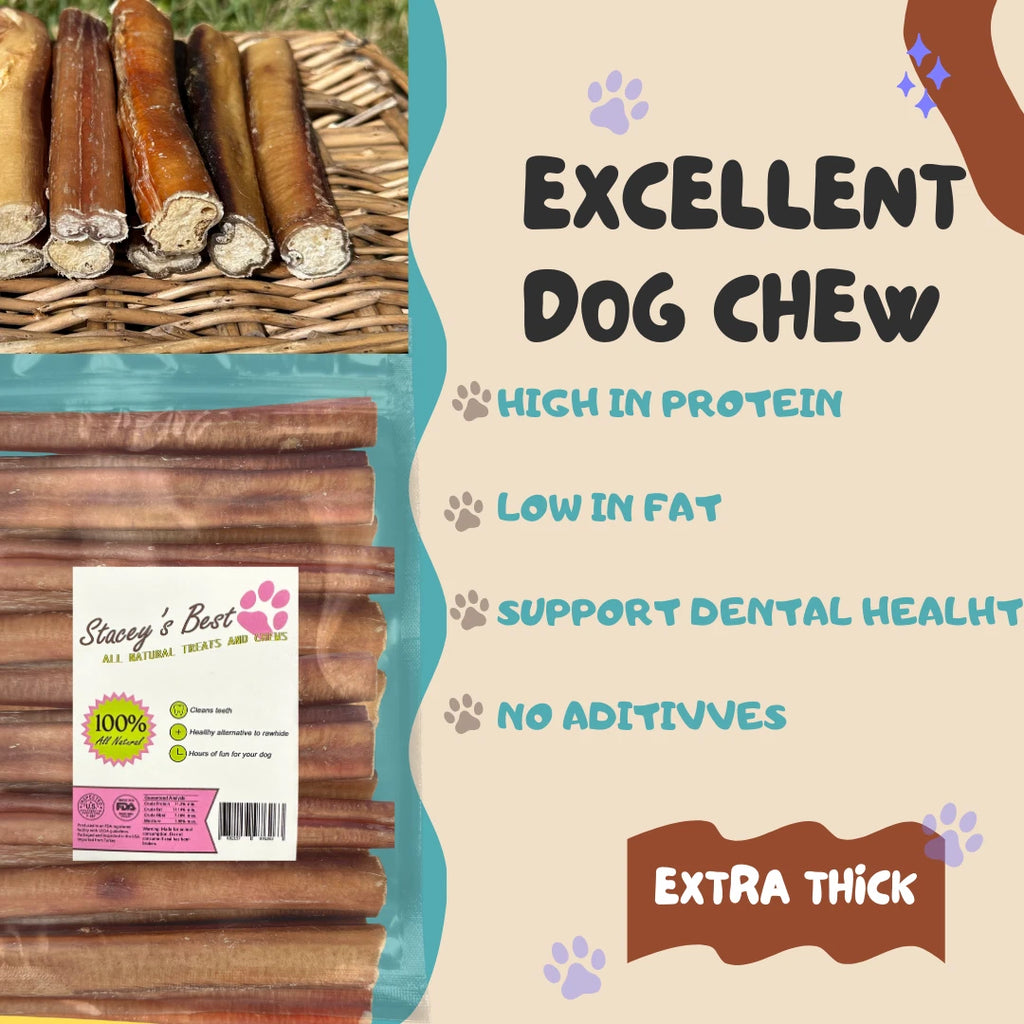 6" inch EXTRA THICK BULLY STICKS natural dog chews treats USDA & FDA approved
