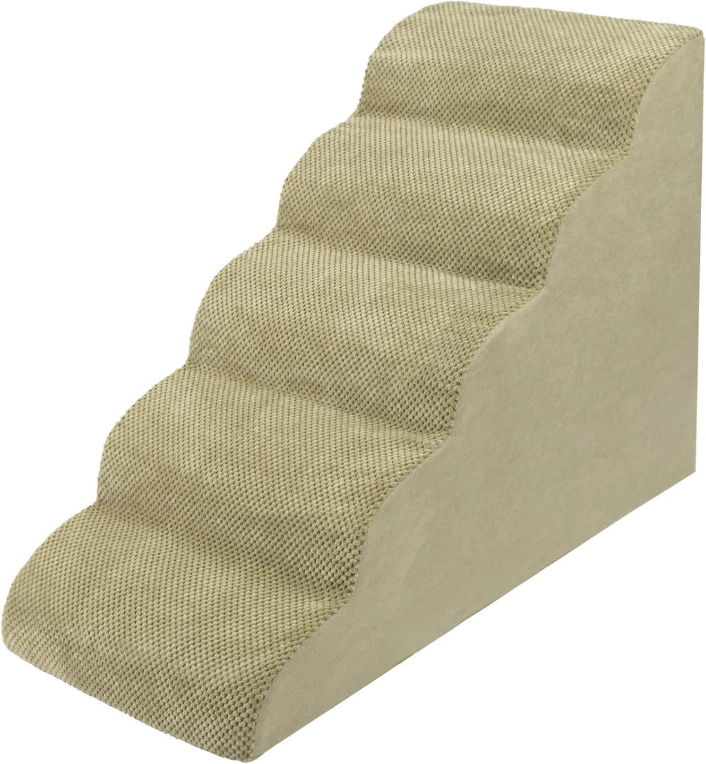 5-Tier Foam Dog Stair Extra Wide Non-Slip Pet Ramp for High Bed & Couch & Window