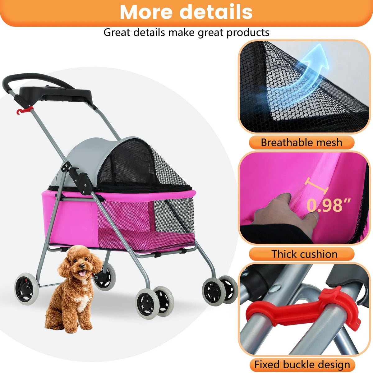 Pet Stroller 4 Wheels Posh Folding Waterproof Portable Travel Cat Dog Stroller