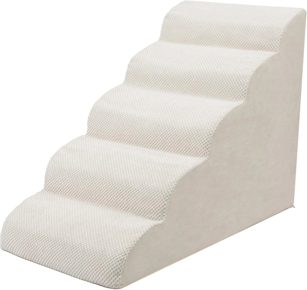 5-Tier Foam Dog Stair Extra Wide Non-Slip Pet Ramp for High Bed & Couch & Window